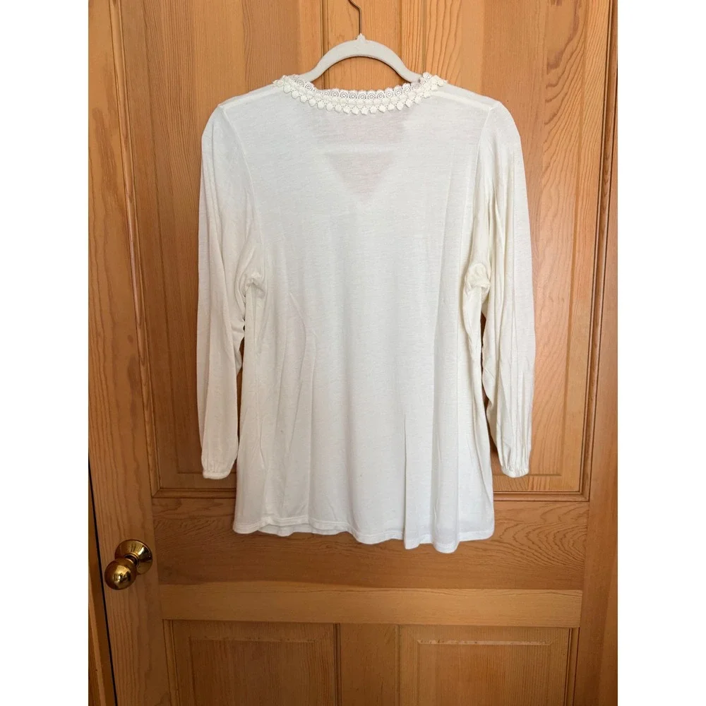 Boden Crochet Lace V-Neck Top US 6 Ivory Modal Long Sleeve Tunic Peasant Cottage